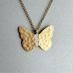 Meira T 14k Gold Hammered Textured Butterfly Diamond Necklace With Appra…